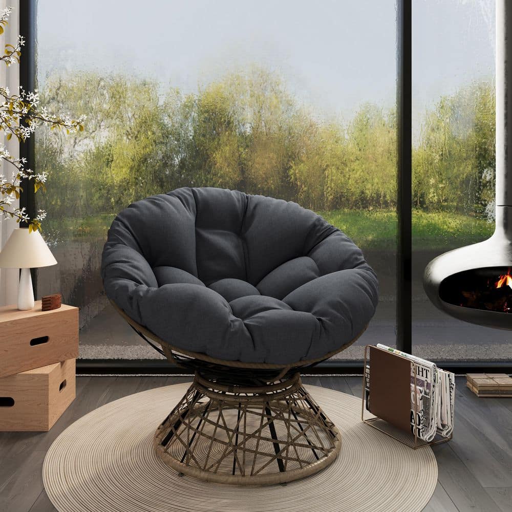 Outdoor Ergonomic Wicker Lounge Chair with Black Cloud Thick Polypropylene 