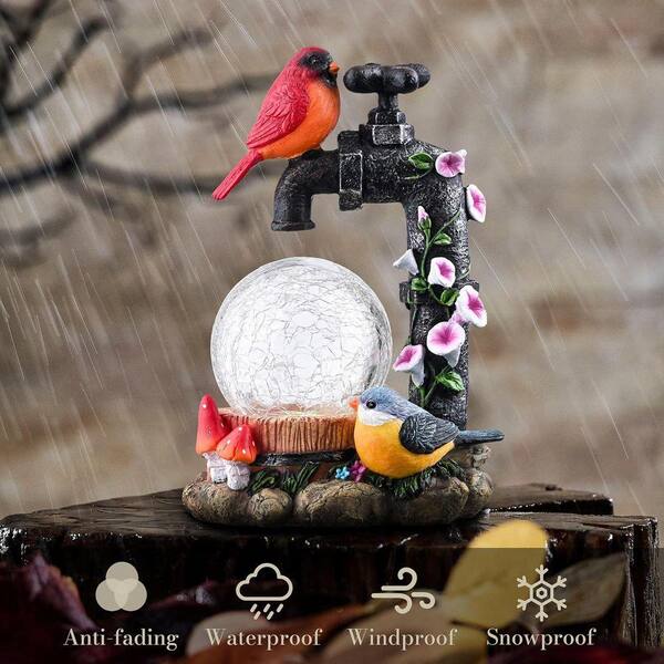 Multi-color Resin Solar Garden Red Cardinal Bird Statue Z08Y5JCT7M