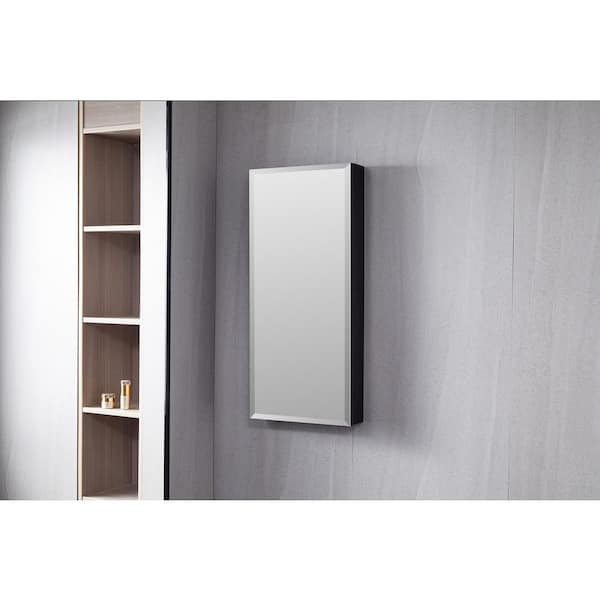 TaiMei 16 in. W x 36 in. H Medium Rectangular Black Aluminum Recessed/Surface Mount Medicine Cabinet with Mirror