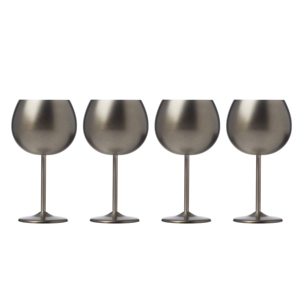 18 oz. Brushed Glack Stainless Steel Red Wine Glass Set (Set of 4) -  Cambridge, EW009CBBLKDS