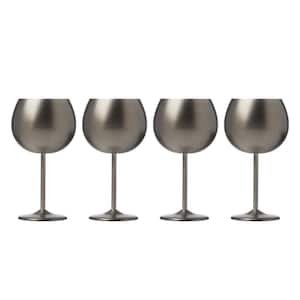 18 oz. Brushed Glack Stainless Steel Red Wine Glass Set (Set of 4)