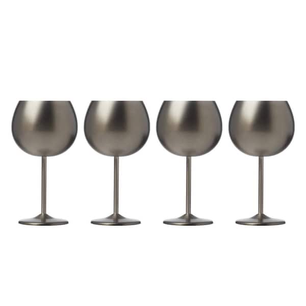 Cambridge 18 oz. Brushed Black Stainless Steel Red Wine Glass Set (Set of 4)