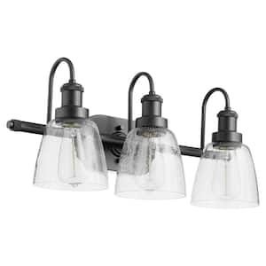 3-Light - 100-Watts, Medium Base Lamp Light Vanity 7.75 in. Width with 3-Clear Seeded Diffusers - Matte Black