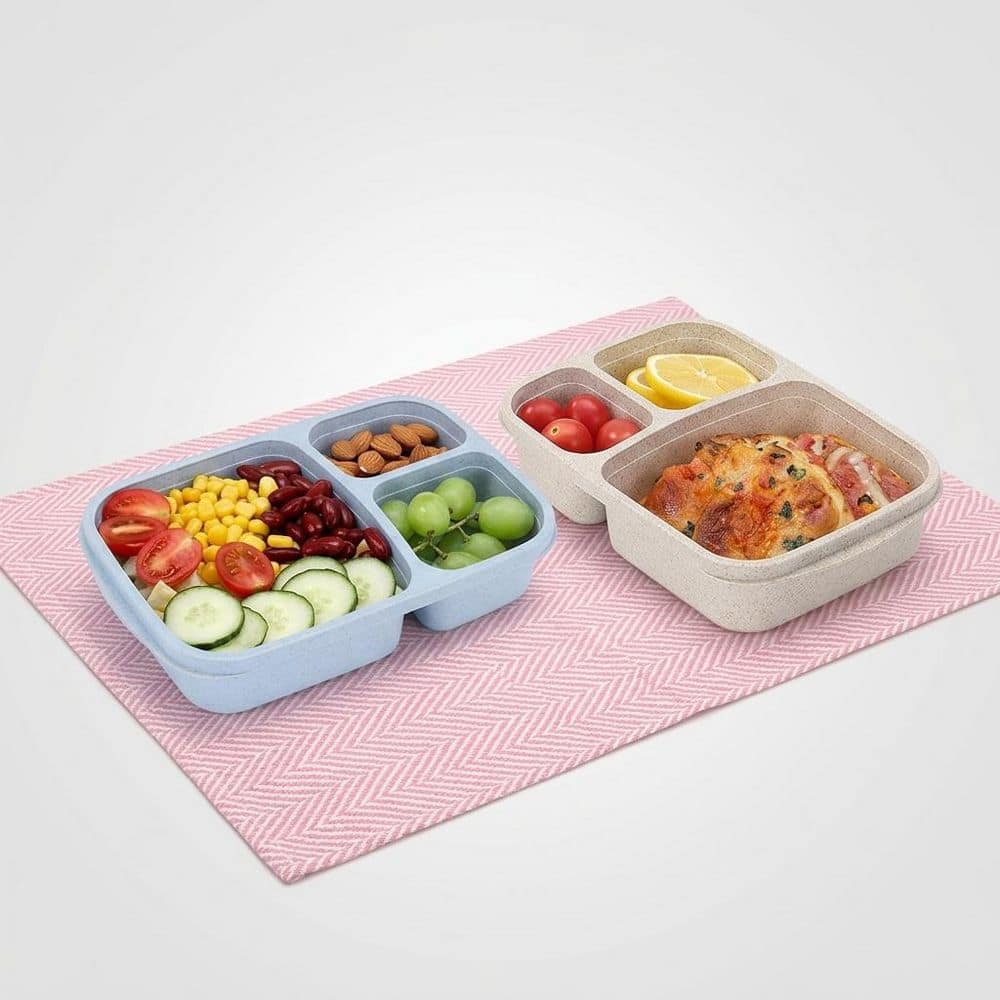3 Compartment Wheat Straw Bento Lunch Box Set with Lids Microwave Dishwasher Safe Plastic Food Storage 4 Pack price history on PriceWatchPro