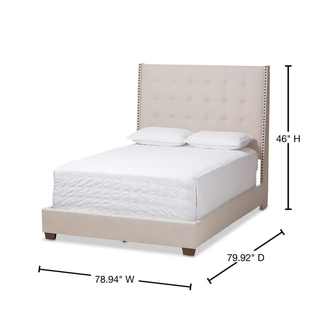 King Light Beige Upholstered Wood Frame Bed with Tufted Headboard