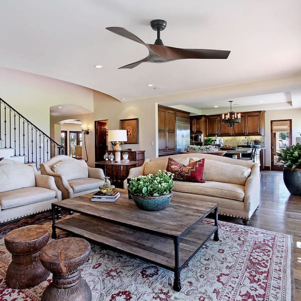 52 in. Indoor/Outdoor Black Ceiling Fan without Light for Bedroom or Living Room, Remote Control Included