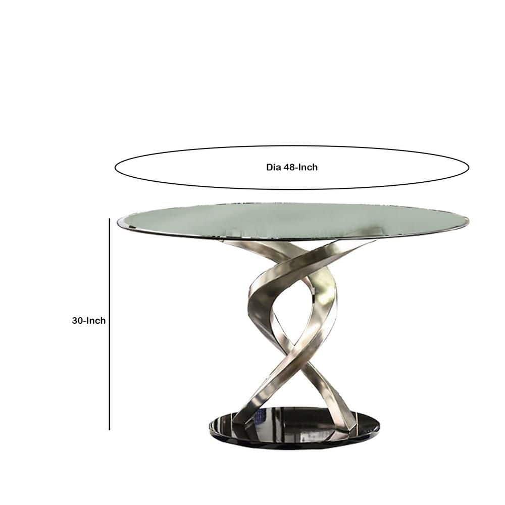 48" Round Glass Extendable Dining Table with Silver Base