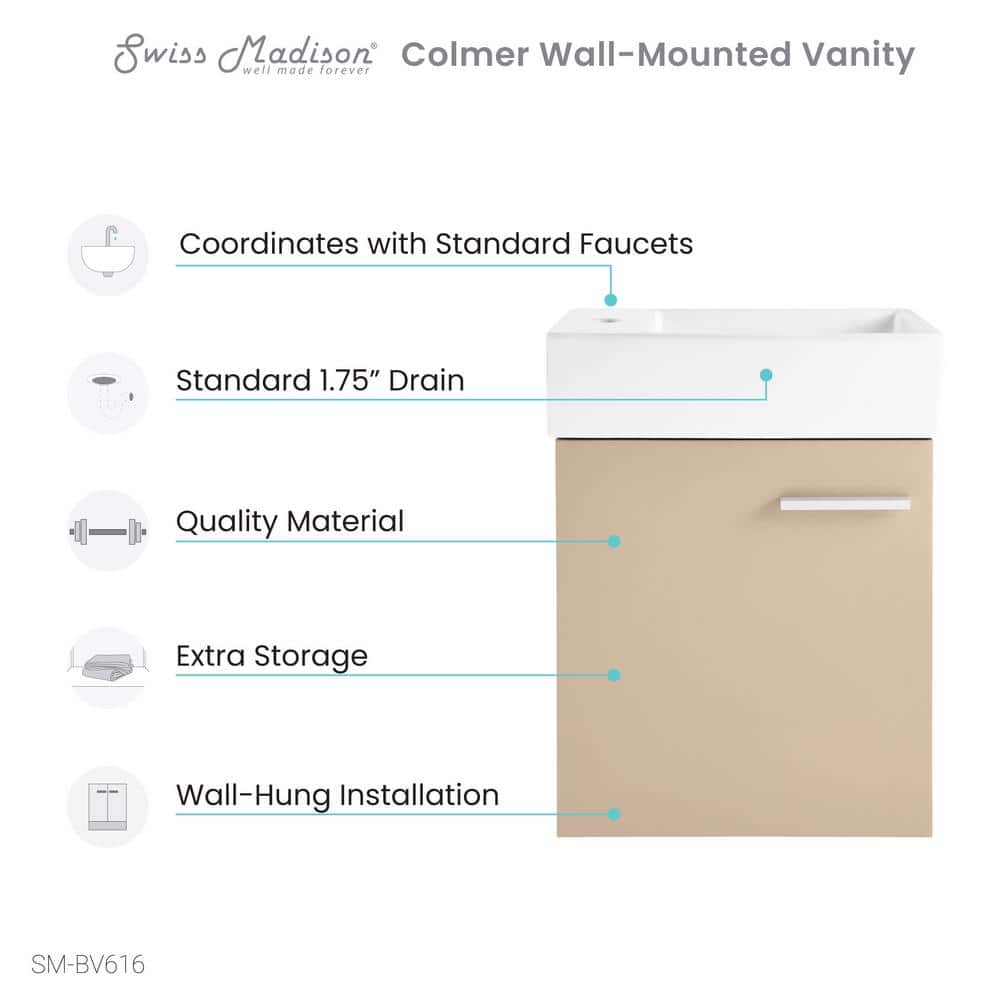 Sandstone Wall-Mounted Bathroom Vanity with White Sink
