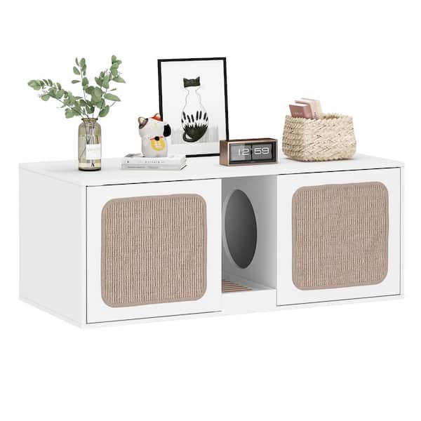 FUFU&GAGA Litter Box Enclosure With 2 Sisal Doors, Wooden Hidden Cat Litter Box Washroom Storage Cabinet Bench End Table