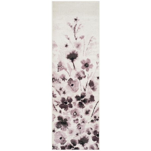 SAFAVIEH Adirondack Ivory/Purple 3 ft. x 8 ft. Floral Gradient Runner Rug