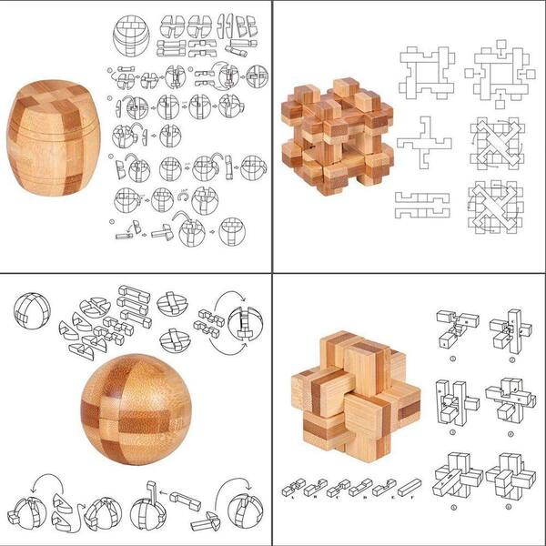Angel Sar Brain Teaser Puzzle Set, Wooden and Metal Game for