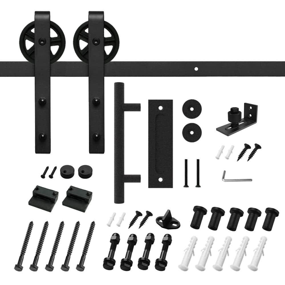 8 ft./96 in. Black Steel Bent Strap Sliding Barn Door Track and Hardware Ki