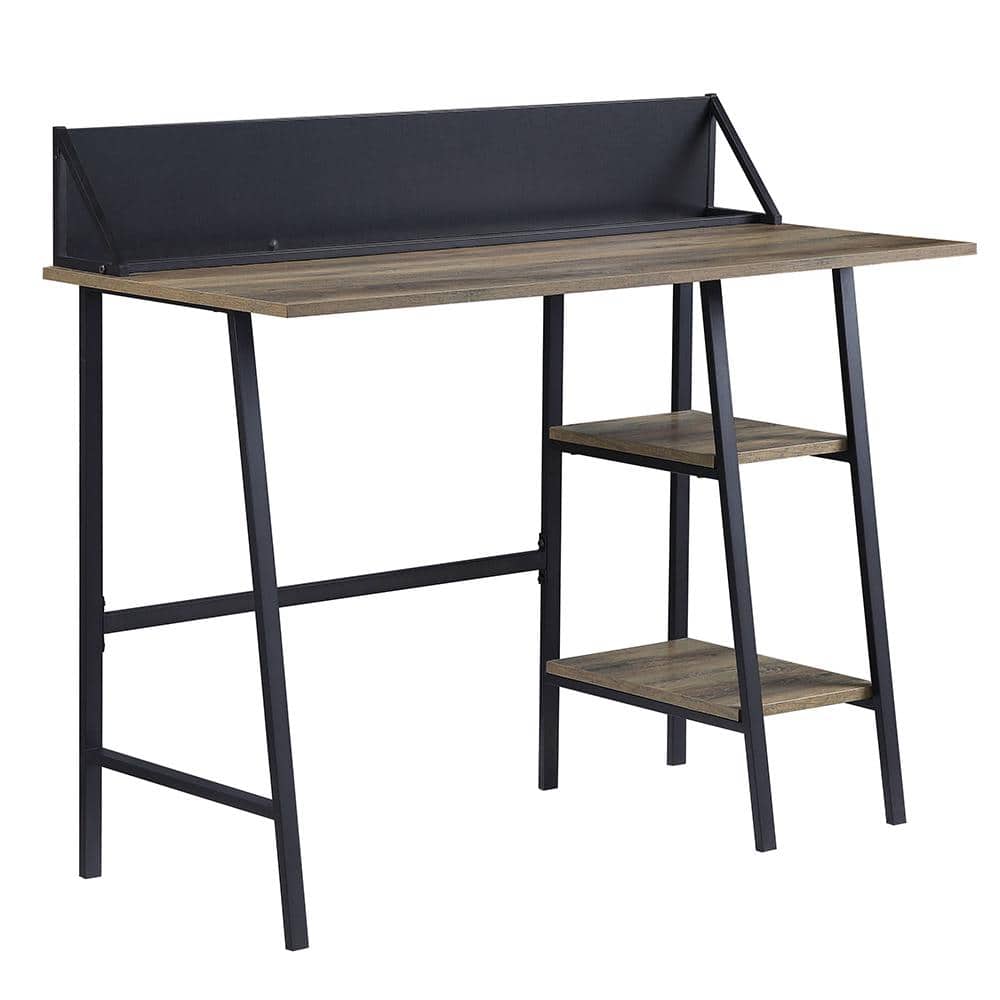 Rustic Oak and Black Wood Writing Desk with Shelves