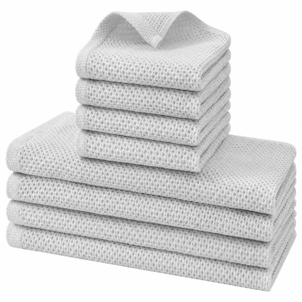 Light Grey Waffle Weave 100% Cotton Kitchen Towels and Dishcloths Set of 12, 13 in. x 28 in. and 12 in. x 12 in.