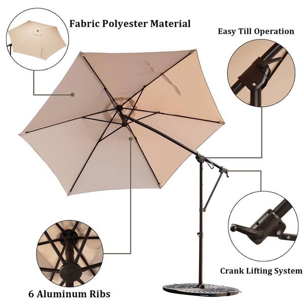 10 ft. Aluminium Outdoor Cantilever Umbrella with 360 Degree Rotation in Champagne