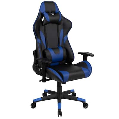 Blue Faux Leather Gaming Chair with Adjustable Arms
