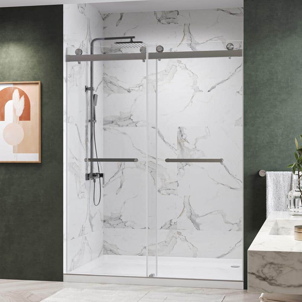Catalyst-Plus 72 in. W x 76 in. H Sliding Frameless Shower Door in Brushed Nickel w/ Soft Closing 3/8 in. Clear Glass price history on PriceWatchPro