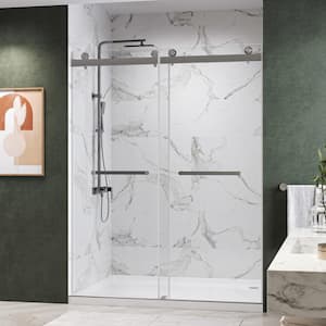 Catalyst-Plus 72 in. W x 76 in. H Sliding Frameless Shower Door in Brushed Nickel with Soft Closing and 3/8" Clear Glass