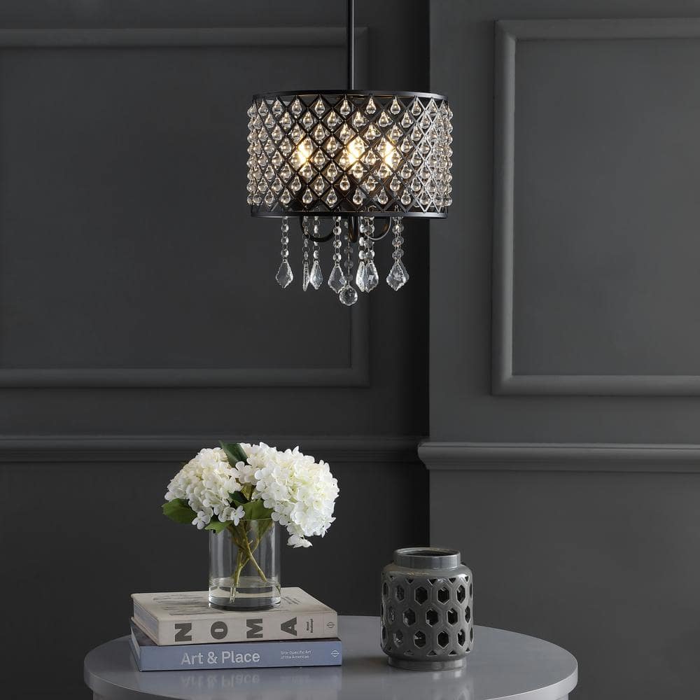 Gigi 13" Glamorous Black Iron & Crystal LED Drop Chandelier