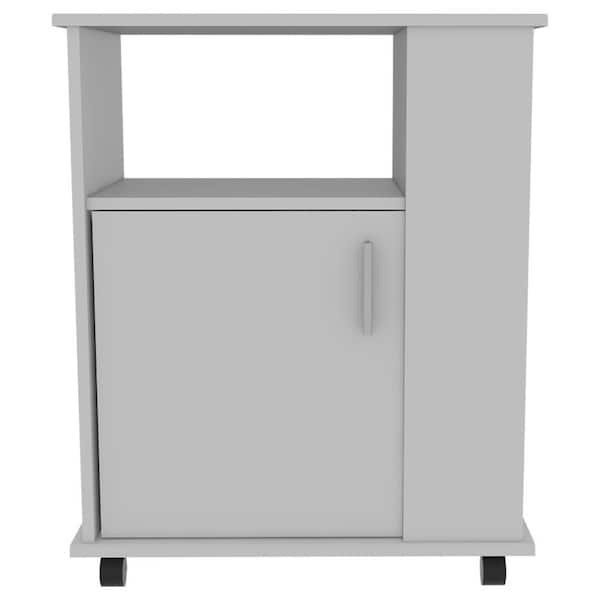 Adrinfly Lower Microwave Cart Pantry 29 in. H, Single Door Cabinet, 1-Open Shelf, 3-Side Shelves, White