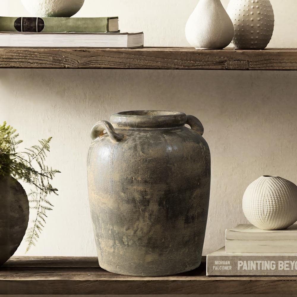 Vintage Gray Terracotta Decorative Floor Vase