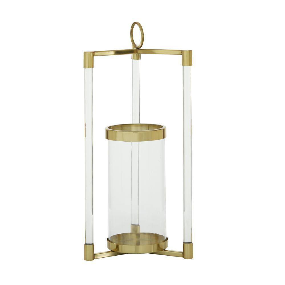 Large Gold and Clear Stainless Steel Hurricane Lantern