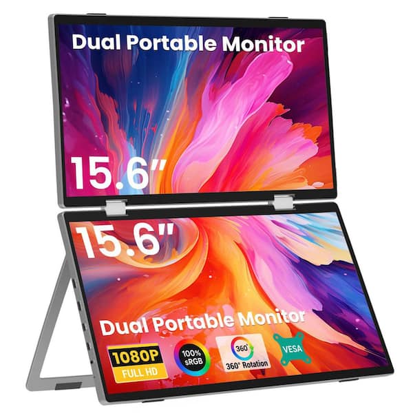 Dual USB-C Portable Monitor 15.6" FHD IPS Foldable Screen Extende with Stand, VESA Mountable, Plug & Play