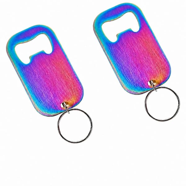 2-Pack Colorful Stainless Steel Bottle Opener Keychain Flat Design for Bars Kitchens Restaurants Parties