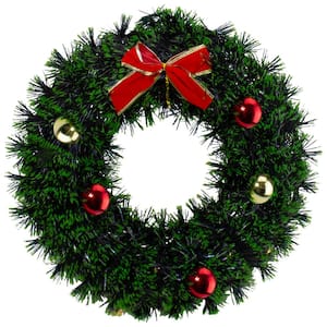 17 in. Green Tinsel Artificial Christmas Wreath With a Bow