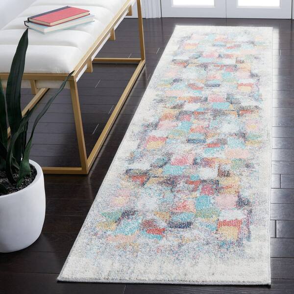 Phoenix 2 ft. x 8 ft. Ivory/Gray Geometric Abstract Blur Runner Rug