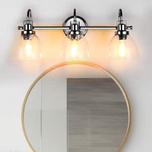 Industrial Rustic 25 in. 3-Light Brushed Nickel Seeded Glass Vanity Light, E26 Base without Bulbs