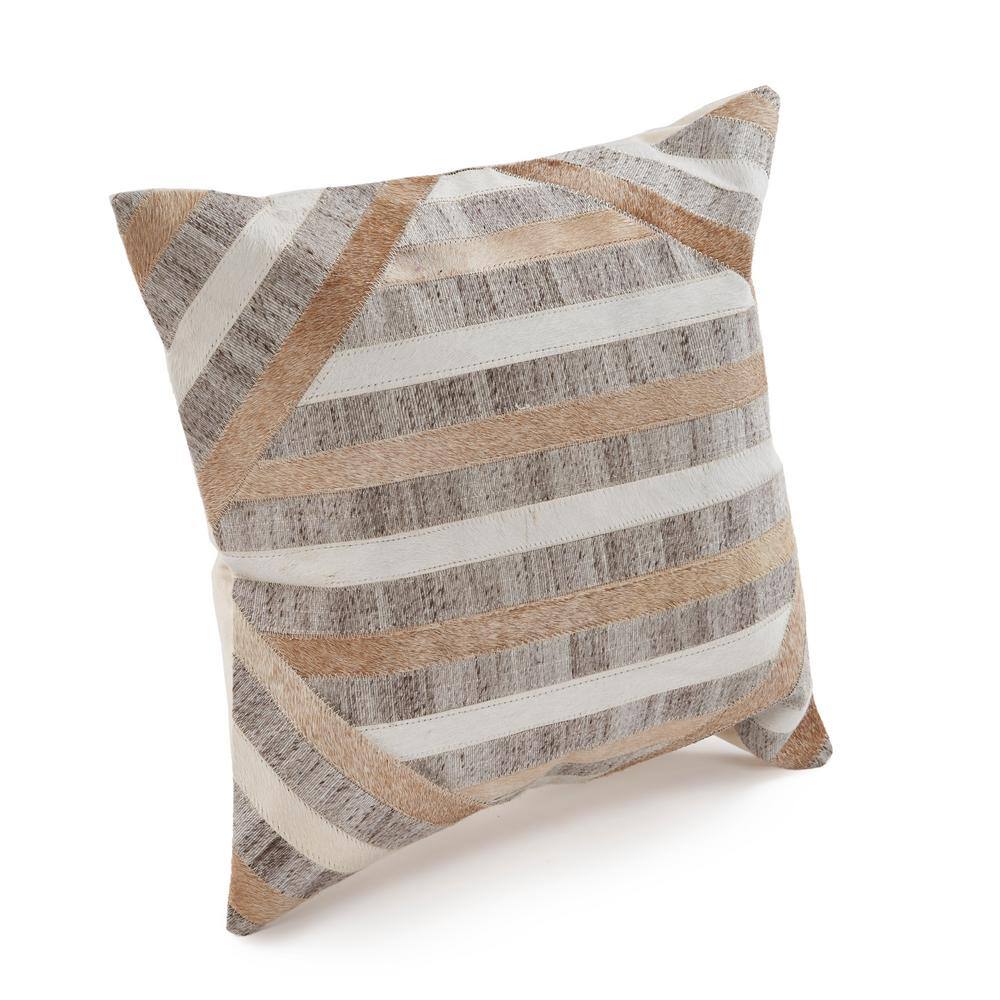 Textured Faux Leather Natural Brown / Beige 20 in. x 20 in. Indoor Throw Pi
