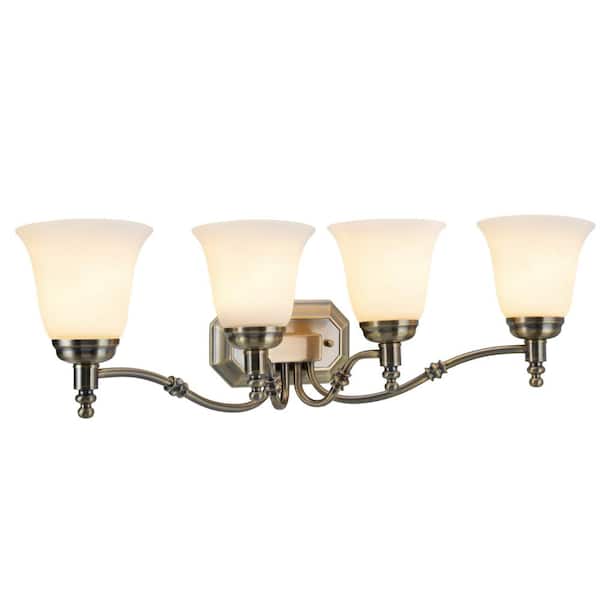 Aspen Creative Corporation 4-Light Antique Brass Vanity Light with Frosted Glass Shade