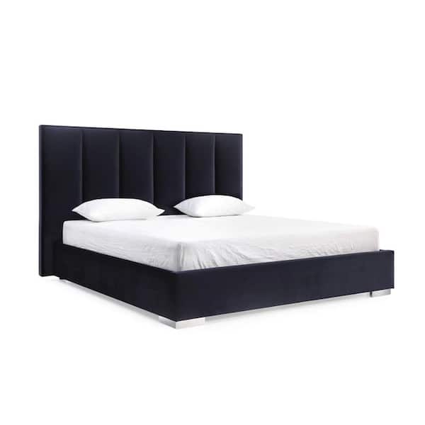 HomeRoots Black Composite Frame Queen Panel Bed with Tufted; Upholstered