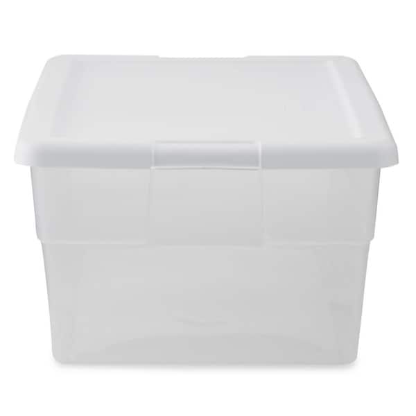 4ct mDesign Plastic Bath Stacking Storage Organizer Box, Hinged Lid, 4 Pack, Clear