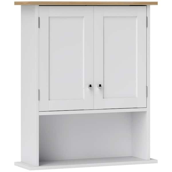 16.30 in. W x 53.50 in. D x 27.50 in. H Bathroom Storage Wall Cabinet in White with 2-Door and 2-Shelves