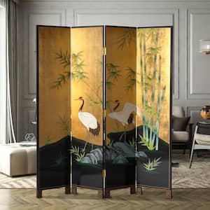 6 ft. Gold 4-Panel Cranes Room Divider
