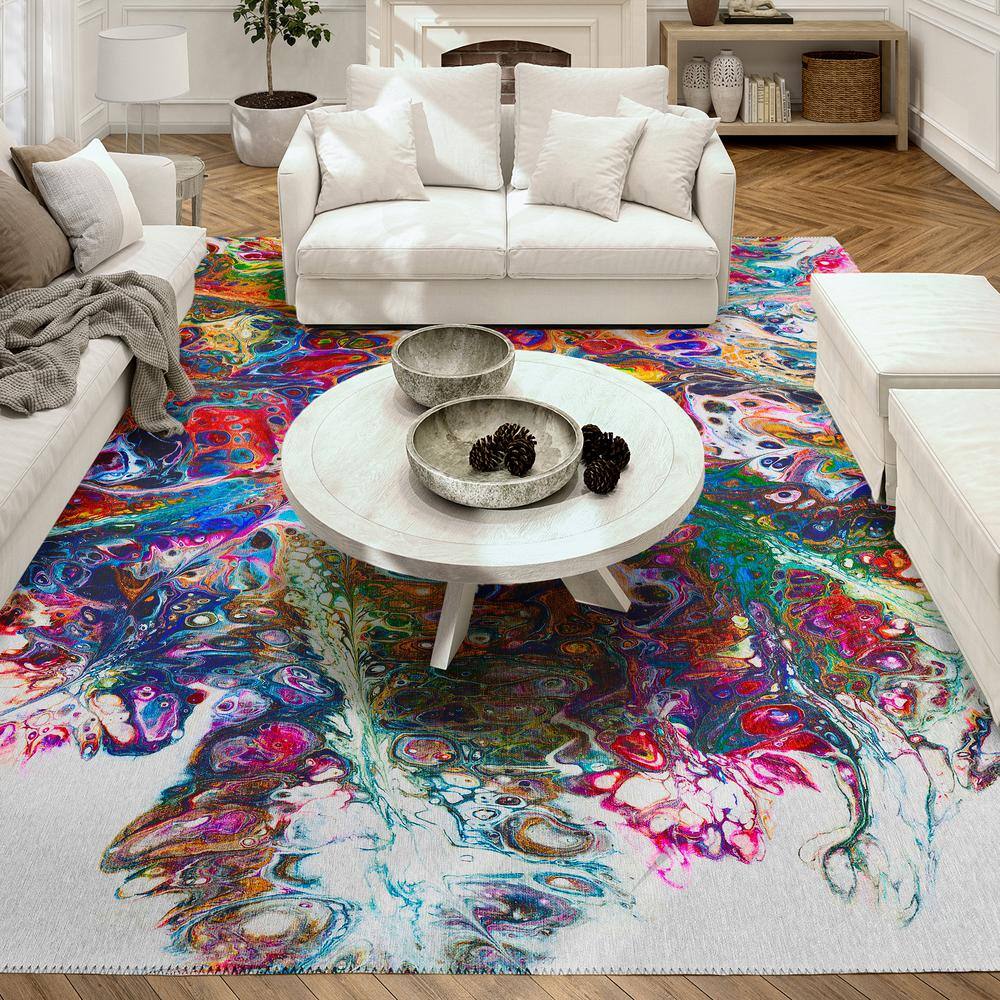 Kaleidoscope Multicolor Abstract Chenille 3' x 5' Area Rug