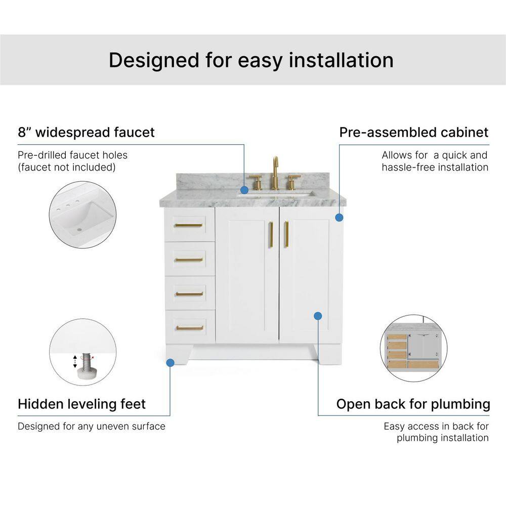 Taylor White Single Bathroom Vanity with Carrara Marble Top