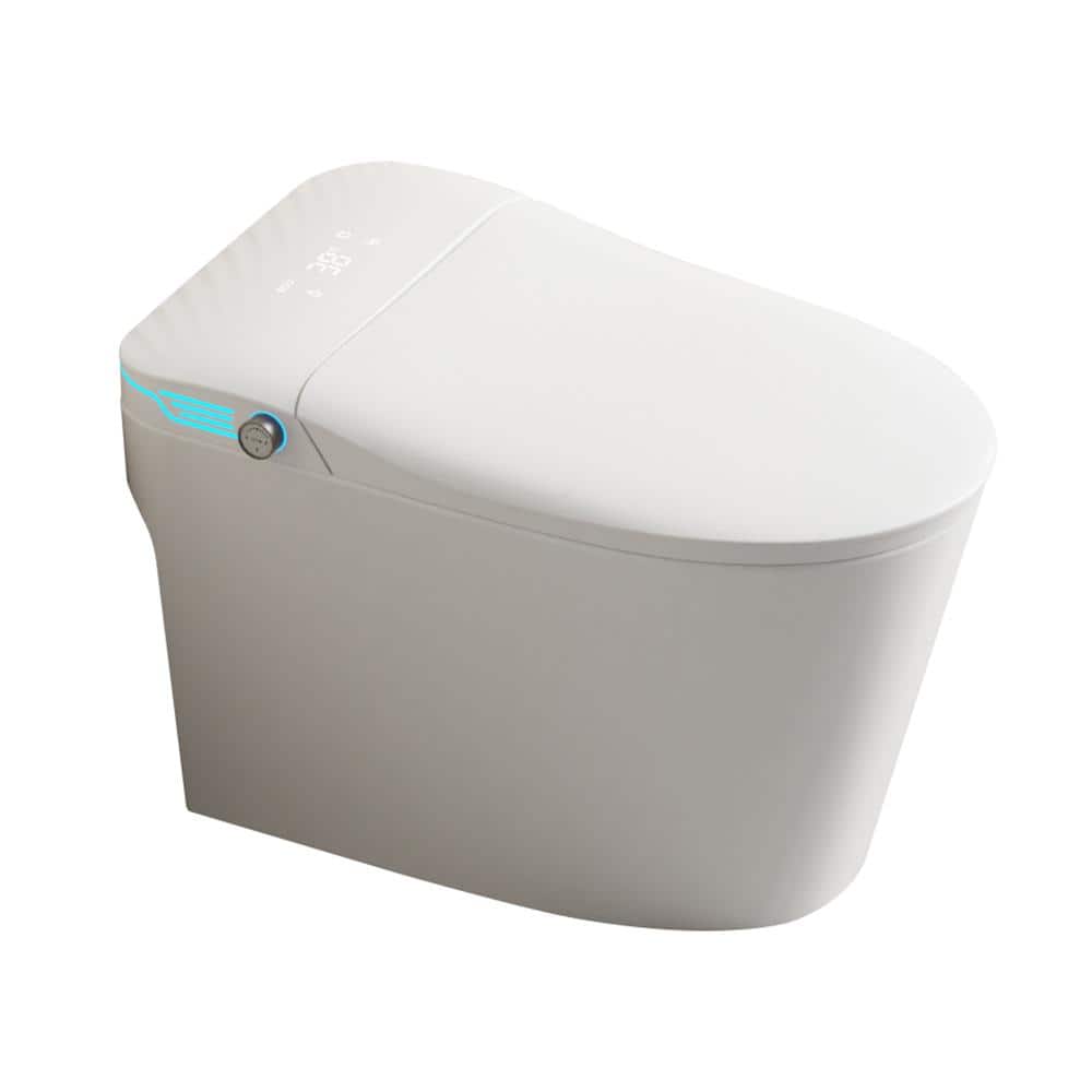 Elongated White Ceramic Smart Bidet Toilet with Heated Seat and Voice Control