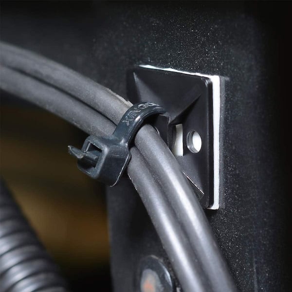 40x Cable Tidy Hook & Tie Bases - Self-Adhesive Mounts With Zip Ties - Black & White 23x23mm - View #3