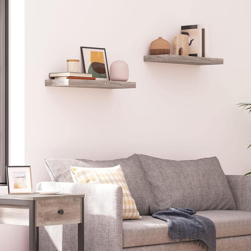 23.6 Inch Greige Wood Floating Wall Shelves Set of 2