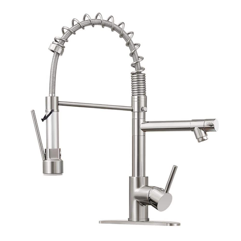 Brushed Nickel 18 in. H Pull Out Sprayer Kitchen Faucet with 2-Spout 360° Spout Swivel Commercial Kitchen Faucets price history on PriceWatchPro