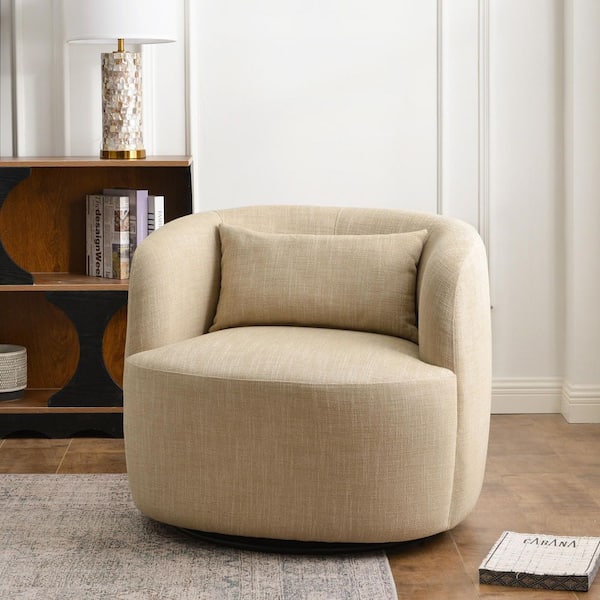 Wheat Performance Textured Linen Weave Upholstered Swivel Barrel Chair (Set of 1)