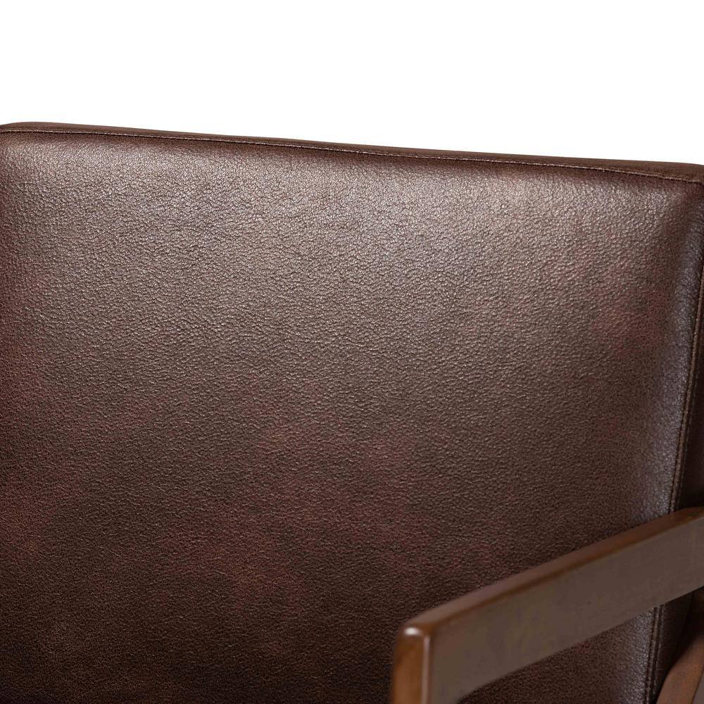 Christa Walnut Brown Faux Leather Mid-Century Accent Chair