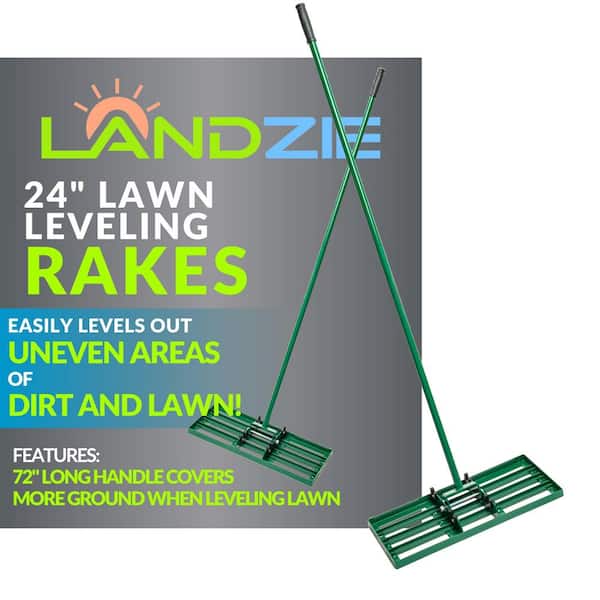Landzie Lawn Leveling Rake 24 Inch Steel 37 inch Handle Lawn Leveler Yard Leveling Rake and Lawn Leveling Tool