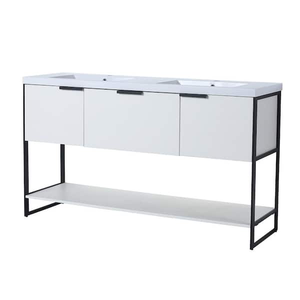 Maincraft Free-Standing 59.1 in. W x 58.3 in. D x 34.3 in. H Bath Vanity in White with White Solid Surface Top with White Basin