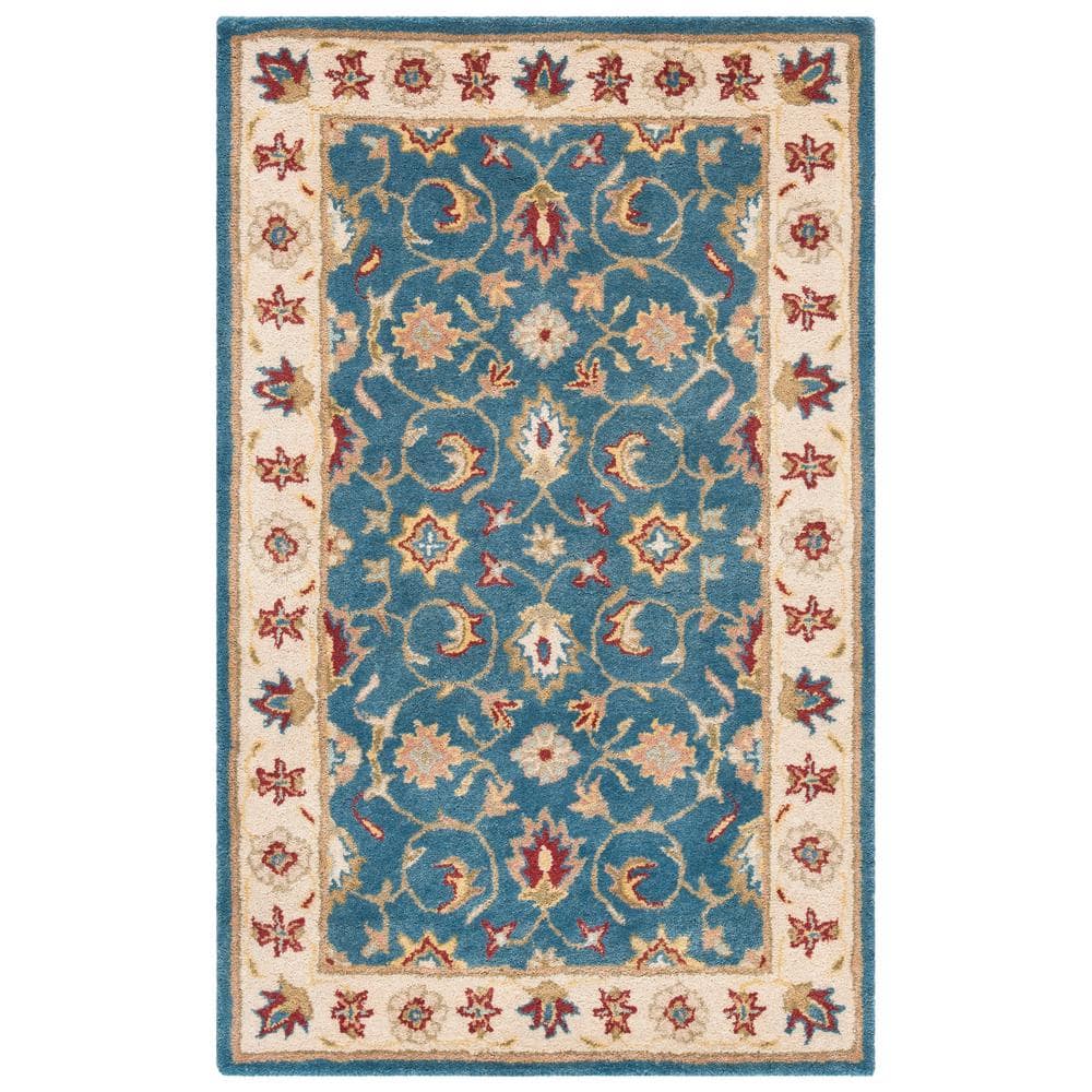 Elegant Blue and Beige Tufted Wool Round Accent Rug, 27"