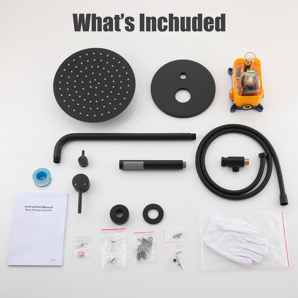 Matte Black Wall Mounted Rain Shower System with Handheld