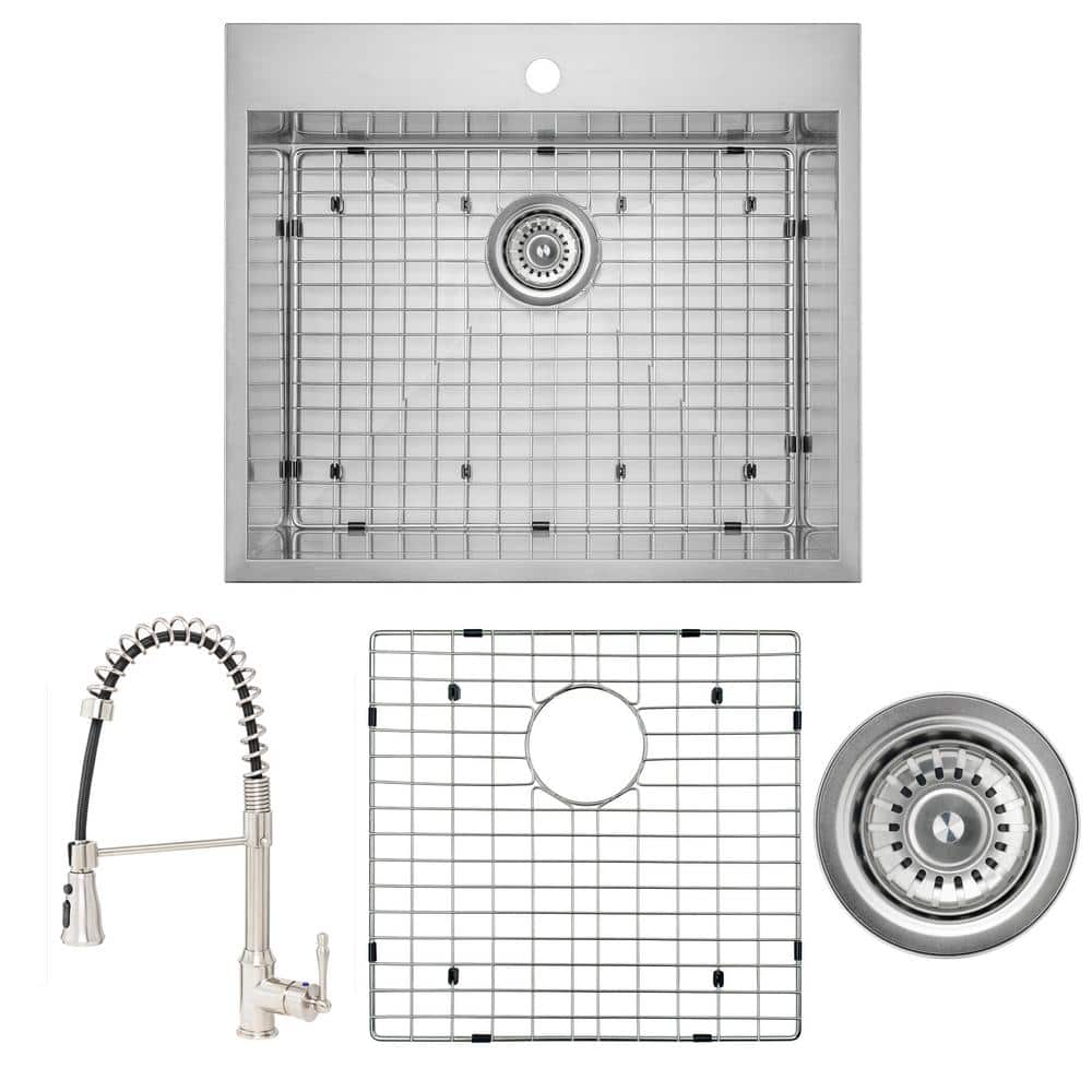 Handmade All-in-One Drop-in Stainless Steel 25 in. x 22 in. with Faucet and